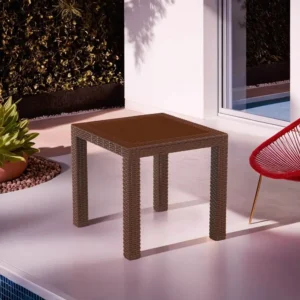 3M Plast Aurora 80cmx80x75cm Squared Rattan Brown Plastic Table1a