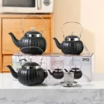 Momaz 3 Pcs Black Granite Tea Pots Set1