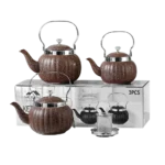 Momaz 3 Pcs Brown Granite Tea Pots Set 2