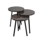 Wooden 3 Pcs Circular Tables Brown & White Marble Design Set 