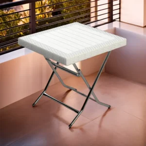 3M Plast Aurora 80cmx80cm Squared Rattan White Plastic Foldable Table with Steel Legs1