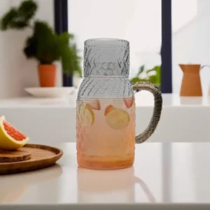 Glass 1200ml Ribbed Jug with Cup Lid1