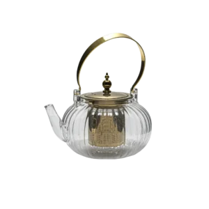 Glass 1200ml Transparent Patterned Tea Pot With Strainer