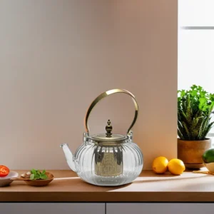 Glass 1200ml Transparent Patterned Tea Pot With Strainer1