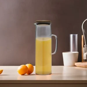 Glass 1500ml Cylinderical Jug with Wooden Lid1