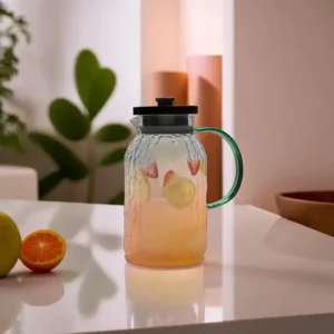 Glass 1500ml Frosted Pattern Jug with Wooden Lid1