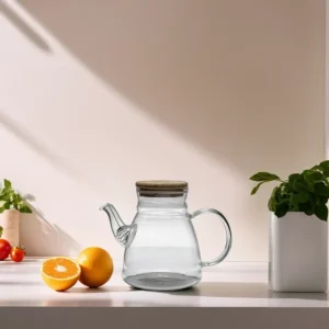 Glass 1500ml Transparent Tea Pot with Wooden Lid1