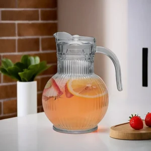 Glass 1600ml Groove Patterned Round Jug with Plastic Lid1