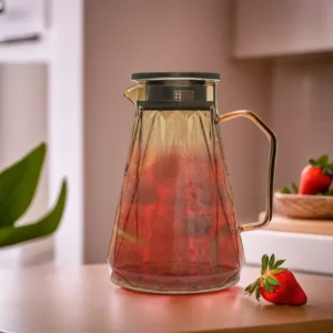 Glass 1800ml Golen Criss Cross Patterned Jug with Iron Lid1