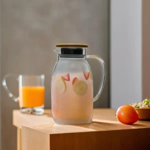 Glass 1800ml Ripped Vertical Pattern Jug with Wooden Lid1