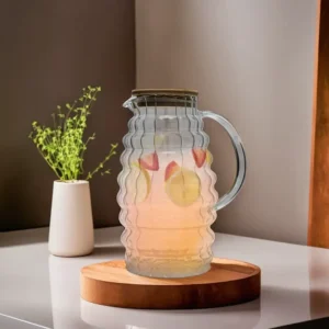 Glass 1800ml Wavy Surface Jug with Wooden Lid1