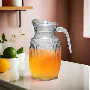 Glass 2000ml Furrowed Patterned Jug with Plastic Lid1
