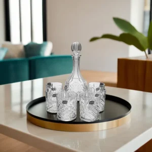 Glass Ribbed Decanter with 6 Cups Set1