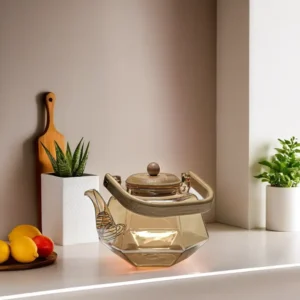 Golden Polygon Design Tea Pot with Wooden Lid1