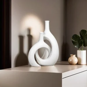 Gypsum 2Pcs Long Mingled White Vase1