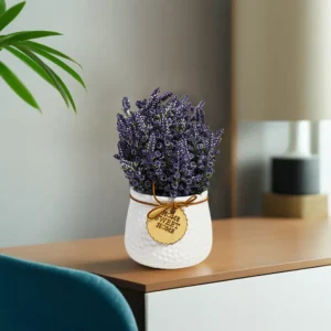 Heather 20cm Purple Flower with White Vase1