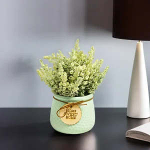 Heather 20cm Yellow Flower with Light Green Vase1