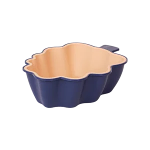 Leaf Shaped Beige & Navy Blue Bowl With Strainer