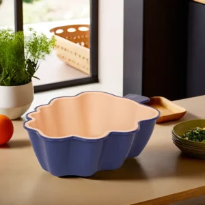 Leaf Shaped Beige & Navy Blue Bowl with Strainer1