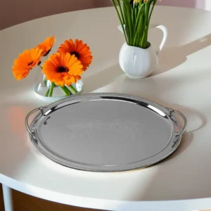 Stainless 44x32cm Oval Floral Patterned Tray1