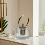 Transparent Patterned Glass Tea Pot With Strainer1