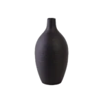 Ceramic 24cm Round & Ribbed Design Black Vase