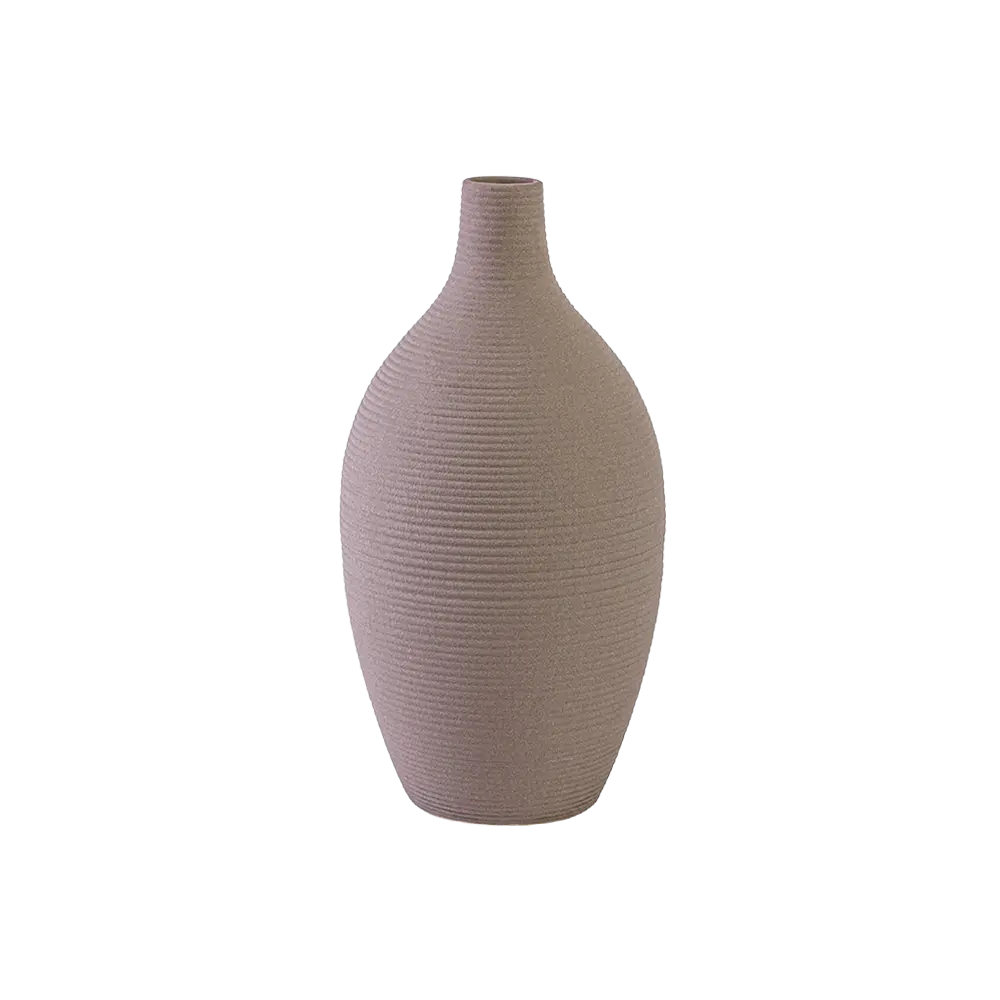 Ceramic-24cm-Round-&-Ribbed-Design-Brown-Vase