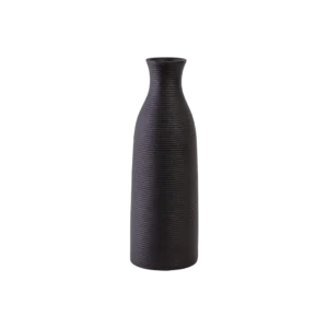 Ceramic 25cm Cylindrical & Ribbed Design Black Vase