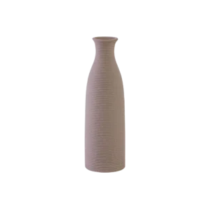 Ceramic 25cm Cylindrical & Ribbed Design Brown Vase