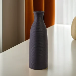 Ceramic 30cm Cylindrical & Ribbed Design Black Vase1