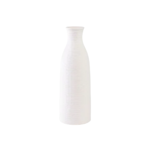 Ceramic 30cm Cylindrical & Ribbed Design White Vase