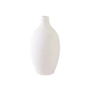 Ceramic 30cm Round & Ribbed Design White Vase