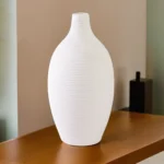 Ceramic 30cm Round & Ribbed Design White Vase1