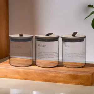 Danny Home Thin Writing Glass Storage Jar Set with Wooden Lids1