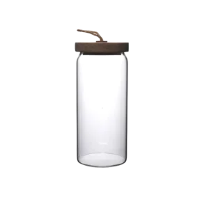 Glass 1050ml Transparent Jar With Wooden Lid