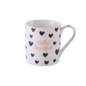 Hello Beautiful 400ml Black Hearts Mug