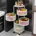 Metalic 30x30x85cm Five Tier White Circular Rotating Storage Stand1