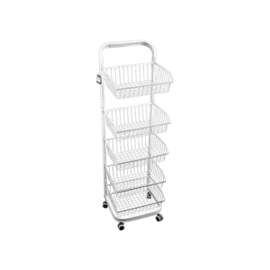 Metalic 34x33x113cm Five Tier White Basket Stand