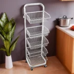 Metalic 34x33x113cm Five Tier White Basket Stand1