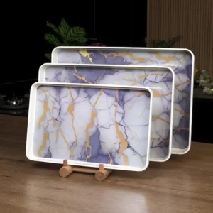 Rectangular 3 Pcs Marble Design Trays Set1