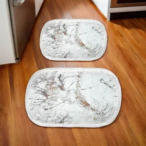 Roselei 2Pcs Marble Design Oval Carpet Set1