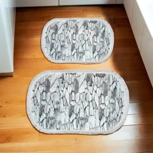Roselei 2Pcs Stones Design Oval Carpet Set1