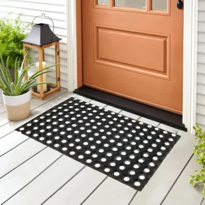 Rubber 100x50cm Black with Grid Patterned Design Doormat1