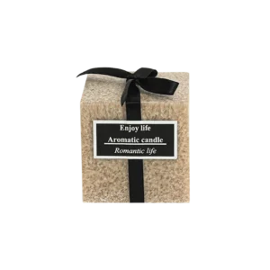 Squared 7cm Beige Scented Candle with Ribbon