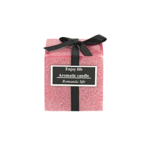 Squared 7cm Pink Scented Candle with Ribbon