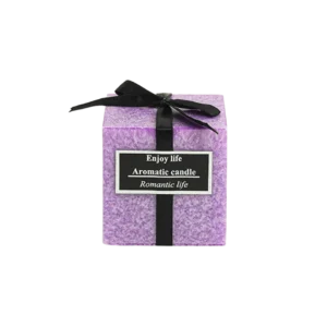 Squared 7cm Purple Scented Candle with Ribbon