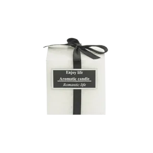 Squared 7cm White Scented Candle With Ribbon