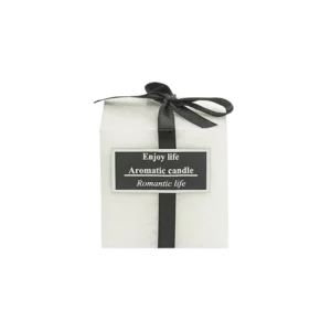 Squared 7cm White Scented Candle with Ribbon