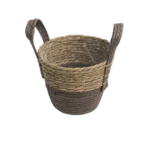 Straw 14x18cm Brown & Beige Basket with Handles