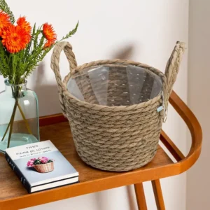 Straw 14x20cm Beige Basket with Handles1